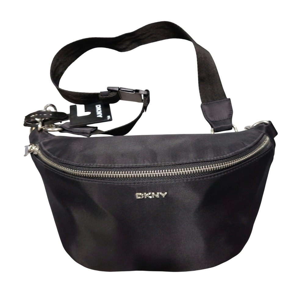 DKNY Black Nylon Belt Bag Fanny Pack Silver Hardware NWT
